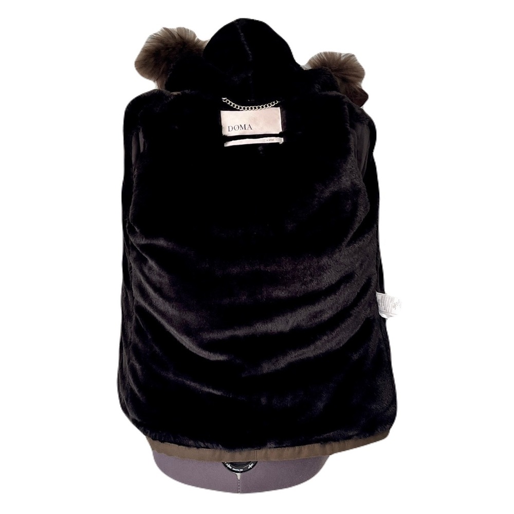 Anthropologie Doma Green Plush Lined Moto Jacket with Fur Trimmed Hood, Size XS - Picture 6 of 8